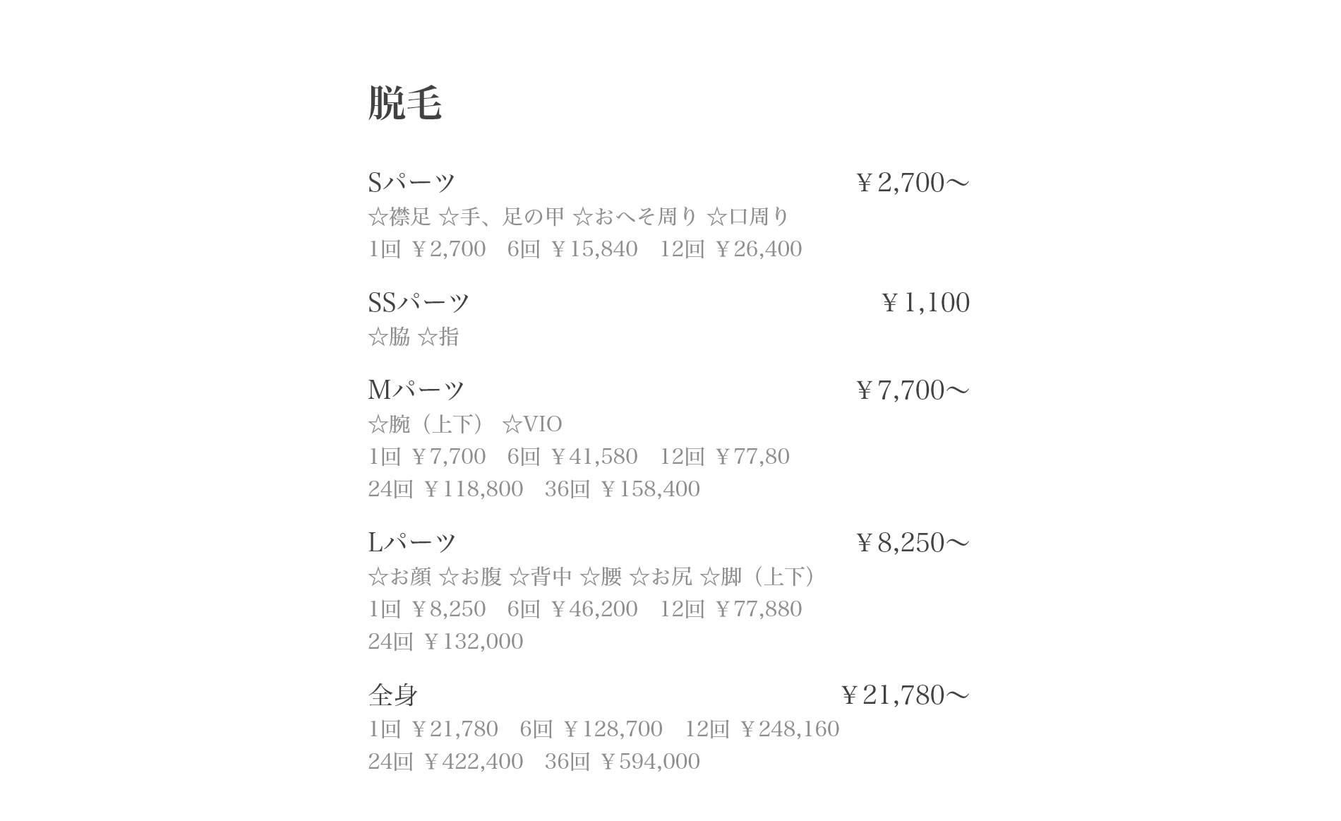 エステメニュー