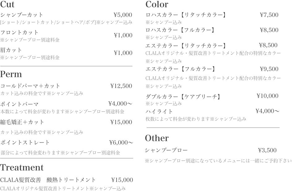 ヘアメニュー